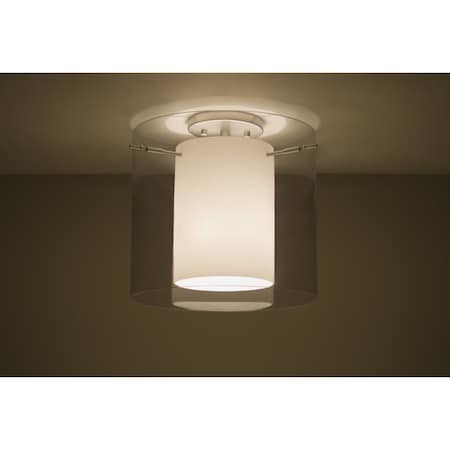 Besa Lighting Pahu 12 Ceiling, Trans. Smoke/Opal, Satin Nickel Finish, 1x100W Incandescent 1KM-S18407-SN